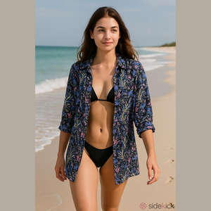 Flax Rayon Tropical Fish Shirt button up camp shirt Hawaiian